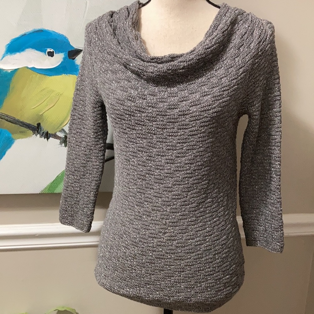 Silver gray cowl neck sweater, S